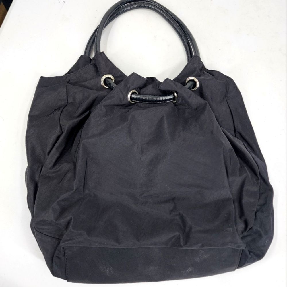 HOBO International Elizabeth Black Nylon Leather Strap Grommet Tote Bag